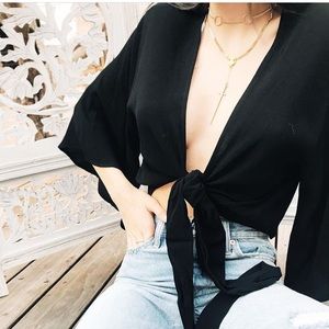 Black Front-Tie Cropped Top WORN ONCE